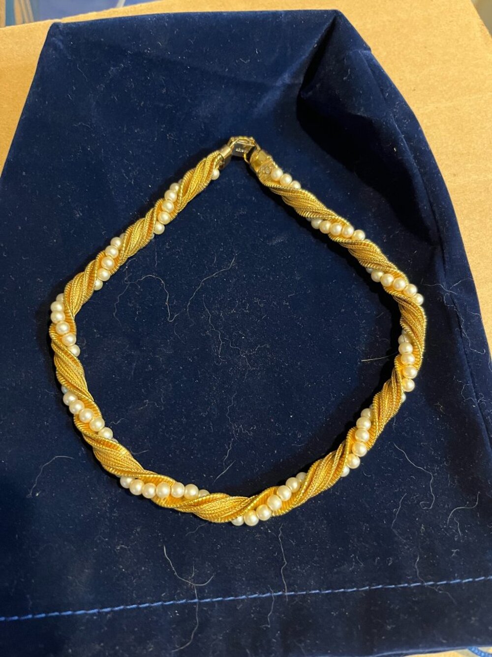 Vintage Napier Gold Twisted Rope Chair with Faux Pearls Necklace, 1980's